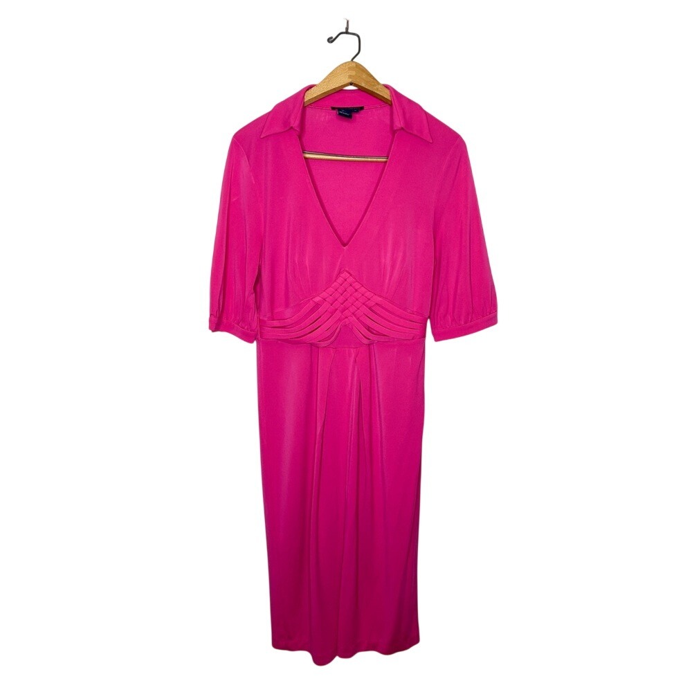 Boston Proper‎ Vibrant Pink Short Sleeve V Neck Knee Length Dress 10
